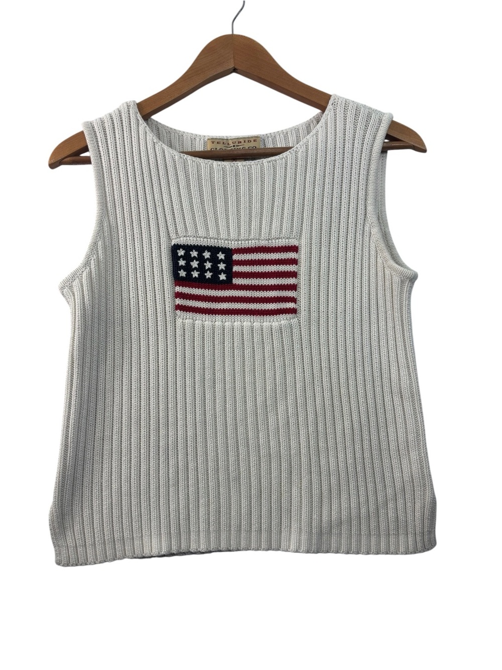 Telluride Clothing Co Flag Sleeveless Knit Vintage Sweater Tank Crop Top Size M